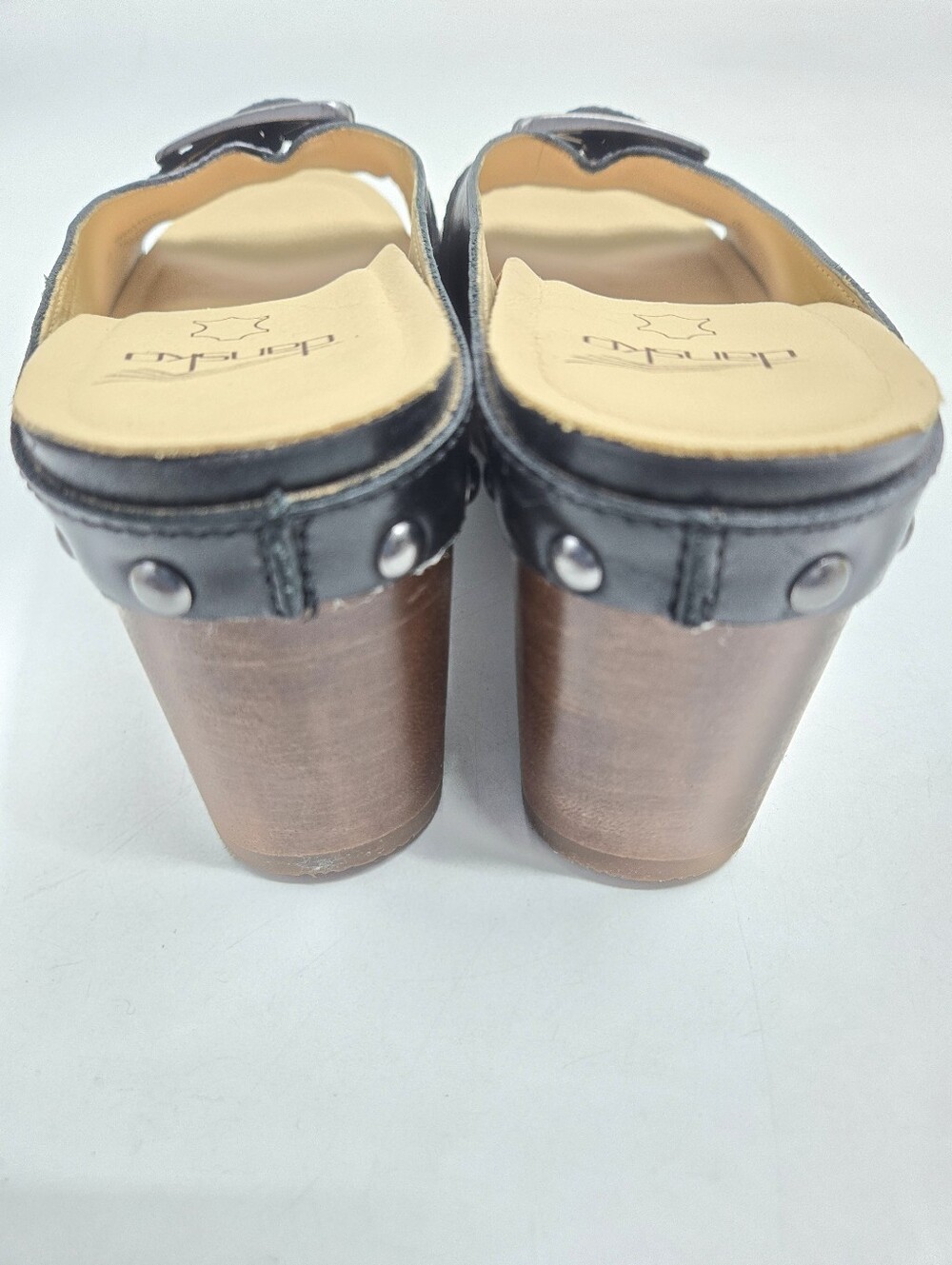 Dansko Adeline Black Leather Studded Wooden Clog Mules - Picture 10 of 14